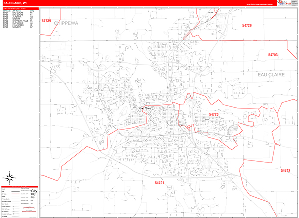 Eau Claire Zip Code Wall Map